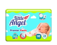 Little Angel Premier Baby Diaper Pants, New Born - 28 CountName: Little Angel Premier Baby Diaper Pants, New Born - 28 CountProduct Name: Little Angel Premier Baby Diaper Pants, New Born - 28 CountSize: XSNet Quantity (N): 1Little angel Premier pants are made specially for the Indian baby. Country of Origin: India - S-36 Pants