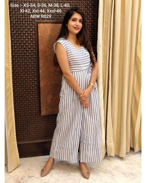 🛍️ *READY TO DISPATCH 🤩 🛍️ READY TO DISPATCH* 🤩This Jumpsuit  Is Light In Weight And Perfect For Daily Wear. Best Use For Special Occasion And Office Wear Collections. Designed With Absolute Perfection, This Jumpsuit Is Soft Against The Skin And Will Keep You At Ease. 😉Code:- ABW R629 Size :- XS-34, S-36, M-38, L-40, Xl-42, Xxl-44, Xxxl-46 - xl