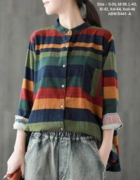 Vintage Striped Cotton Linen Long Sleeve Shirt_ 😉Code:- ABW R445 - ASize :-XS-34, S-36, M-38, L-40, Xl-42, Xxl-44, Xxxl-46 - XXXL