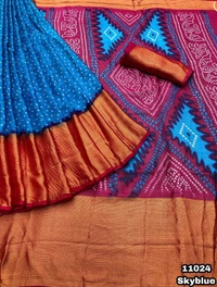 New arrivals Price - 800 Free shipping Design no - 11024 Catalog - Uttara Fabric details - Chiffon bandani print with zari lining border comes with bandani printed palluBlouse - Contrast printed blouseCut Weight - 490 GramPremium quality 😍Book your orders 🔚 We Take Gurantee Of Quality 🔚 - Green