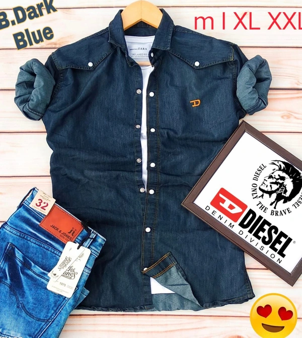 Man,s Denim Shirts - Dark Blue, M