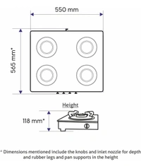 Glen 4 Burner LPG Glass Gas Stove with Brass Burner, Black (CT4B55BLBB)