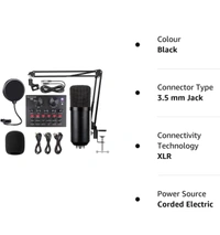 Cezo BM 800 Condenser Microphone Kit Set with V8 Sound Card, Boom Arm Stand, Pop Shield Recording Studio Equipment Full Set with 3.5mm Mic for Smartphones Live Streaming Youtubers - Black