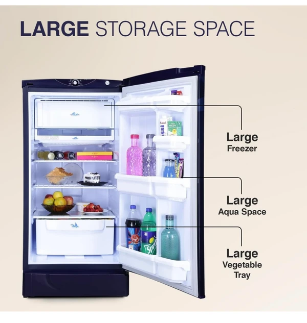 Godrej 180 L 2 Star Advanced Capillary Technology, With Jumbo Vegetable Tray Direct Cool Single Door Refrigerator(2023 Model, RD EDGE 205B WRF PP BL, Pep Blue)