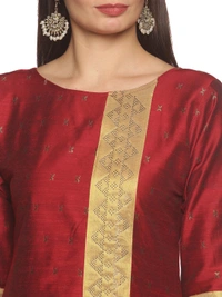 Cotton Silky Slub Jacquard & Rhinestone Work Maroon Kurti - Maroon, M