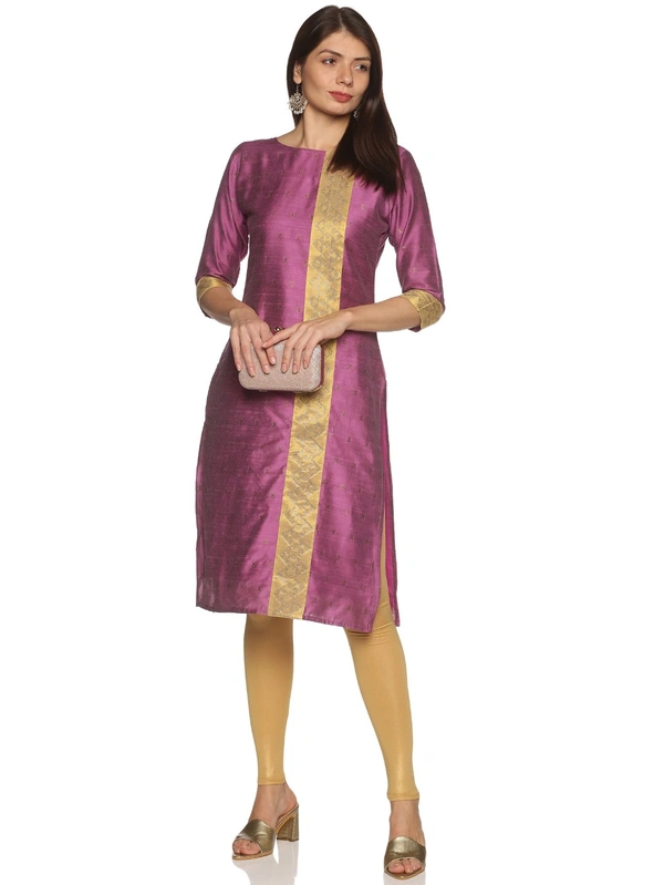 Cotton Silky Slub Jacquard & Rhinestone Work Pink Kurti - Fuchsia Pink, M