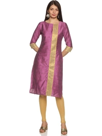 Cotton Silky Slub Jacquard & Rhinestone Work Pink Kurti - Fuchsia Pink, M