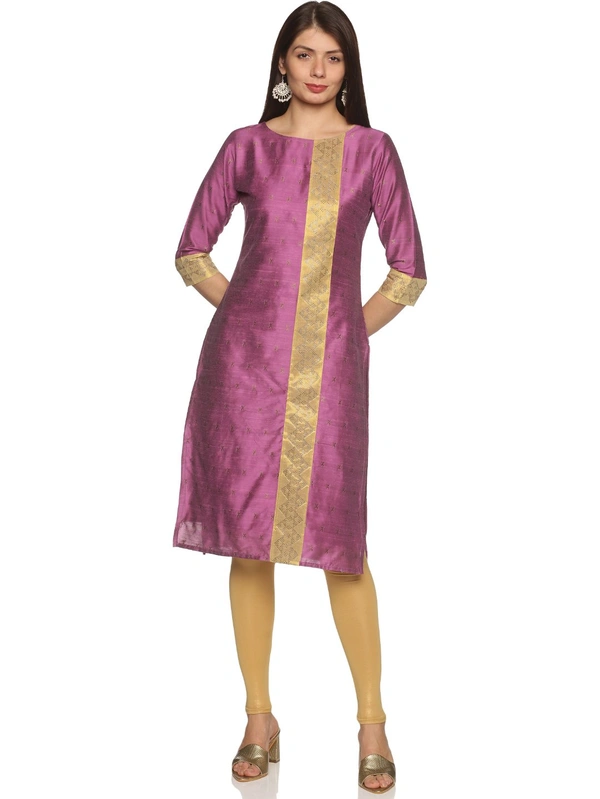 Cotton Silky Slub Jacquard & Rhinestone Work Pink Kurti - Fuchsia Pink, M