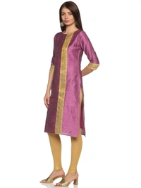 Cotton Silky Slub Jacquard & Rhinestone Work Pink Kurti - Fuchsia Pink, M