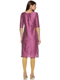 Cotton Silky Slub Jacquard & Rhinestone Work Pink Kurti - Fuchsia Pink, M