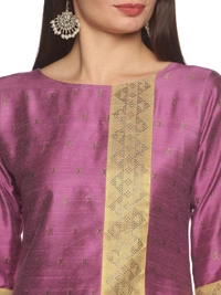 Cotton Silky Slub Jacquard & Rhinestone Work Pink Kurti - Fuchsia Pink, M