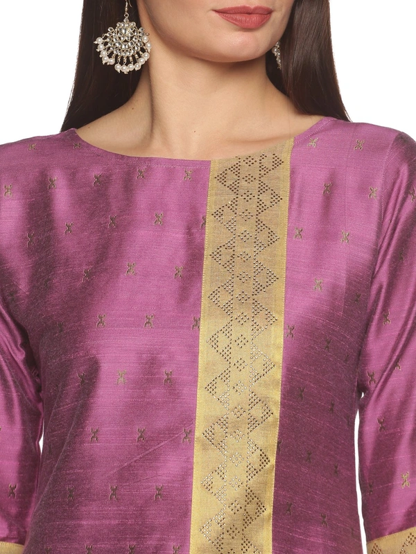 Cotton Silky Slub Jacquard & Rhinestone Work Pink Kurti - Fuchsia Pink, M