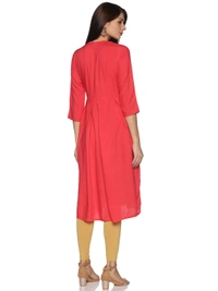 Rayon Neck Flower Design Rhinestone Work Pink Colour Umbrella Cut Kurti - Wild Watermelon, L