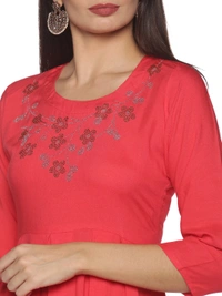 Rayon Neck Flower Design Rhinestone Work Pink Colour Umbrella Cut Kurti - Wild Watermelon, L