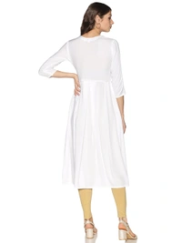 Rayon Neck Flower Design Rhinestone Work White Colour Umbrella Cut Kurti - White, M