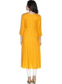 Rayon Neck Flower Design Rhinestone Work Yellow Colour Umbrella Cut Kurti - Sunglow, S