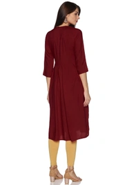 Rayon Neck Flower Design Rhinestone Work Meroon Colour Umbrella Cut Kurti - Maroon, XXL