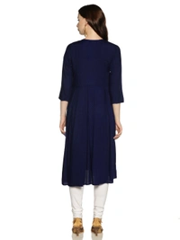 Rayon Neck Leafe Design Rhinestone Work Blue Colour Umbrella Cut Kurti - Gulf Blue, XXL