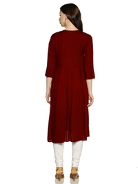 Rayon Neck Leafe Design Rhinestone Work Maroon Colour Umbrella Cut Kurti - Maroon, XXL