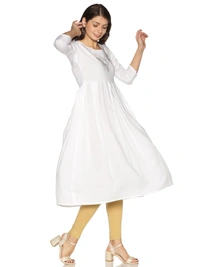 Rayon Neck Leafe Design Rhinestone Work White Colour Umbrella Cut Kurti - White, S