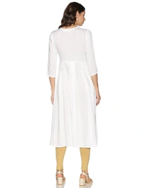Rayon Neck Leafe Design Rhinestone Work White Colour Umbrella Cut Kurti - White, S