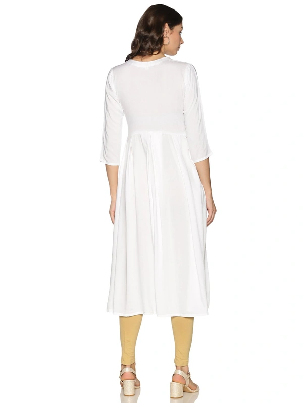 Rayon Neck Leafe Design Rhinestone Work White Colour Umbrella Cut Kurti - White, M