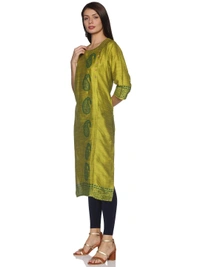Silky Cotton Mango Printed Olive Colour Kurti - Olive, M