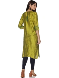 Silky Cotton Mango Printed Olive Colour Kurti - Olive, M