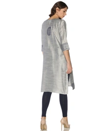 Silky Cotton Mango Printed Grey Colour Kurti - Gray, L