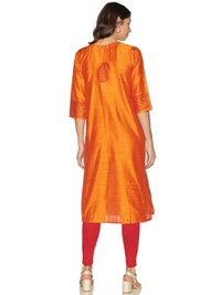Silky Cotton Mango Printed Orange Colour Kurti - Yellow Orange, M