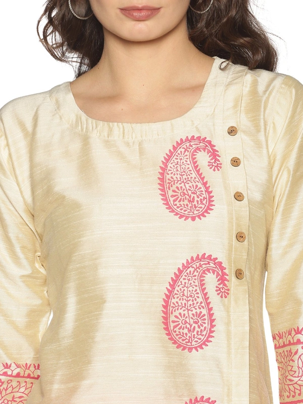 Silky Cotton Mango Printed Mily White Colour Kurti - Quarter Pearl Lusta, M