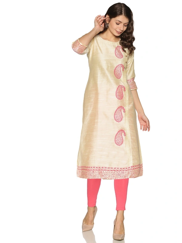 Silky Cotton Mango Printed Mily White Colour Kurti - Quarter Pearl Lusta, M