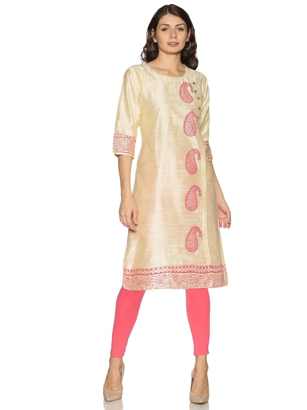 Silky Cotton Mango Printed Mily White Colour Kurti - Quarter Pearl Lusta, M