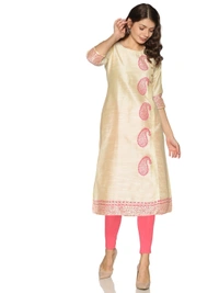 Silky Cotton Mango Printed Mily White Colour Kurti - Quarter Pearl Lusta, L