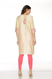 Silky Cotton Mango Printed Mily White Colour Kurti - Quarter Pearl Lusta, L