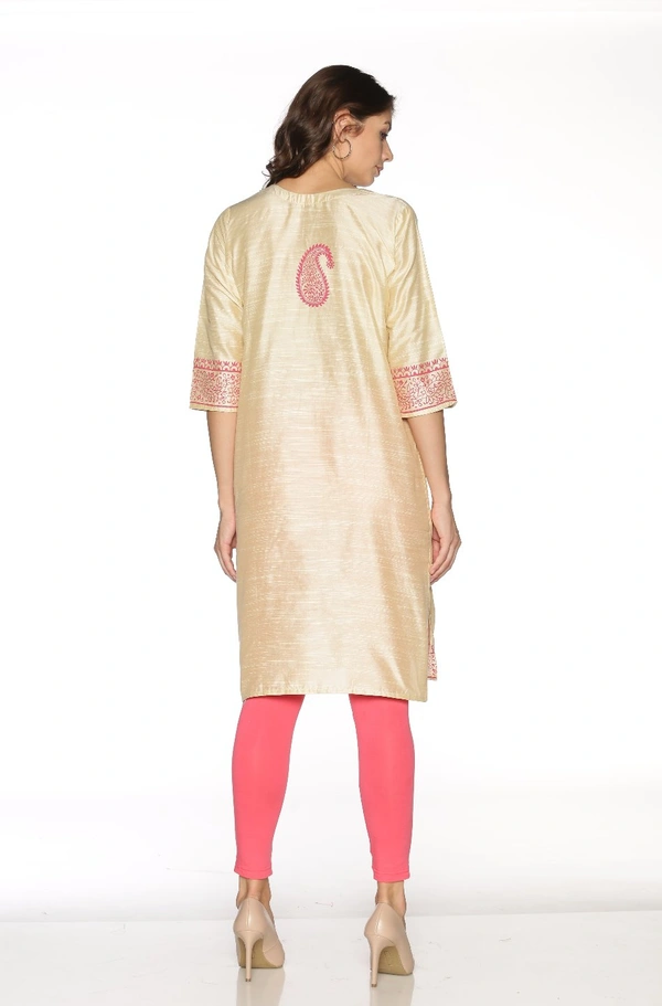 Silky Cotton Mango Printed Mily White Colour Kurti - Quarter Pearl Lusta, L