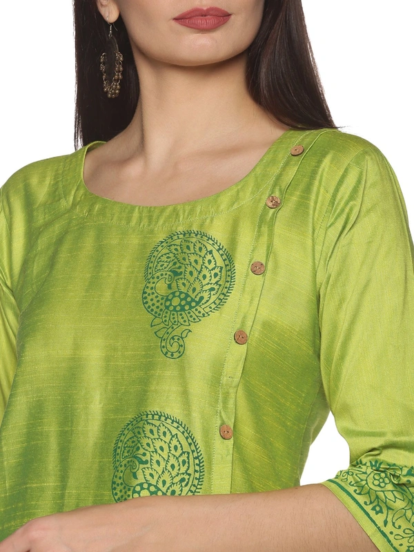 Silky Cotton Peacock Printed Olive Colour Kurti - Quarter Pearl Lusta, XL