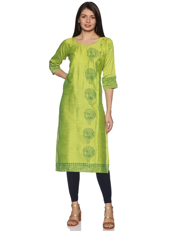 Silky Cotton Peacock Printed Olive Colour Kurti - Quarter Pearl Lusta, XL