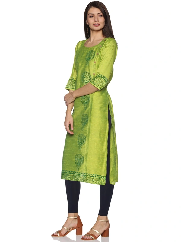 Silky Cotton Peacock Printed Olive Colour Kurti - Quarter Pearl Lusta, XL