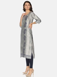 Silky Cotton Peacock Printed Grey Colour Kurti - S, Bombay