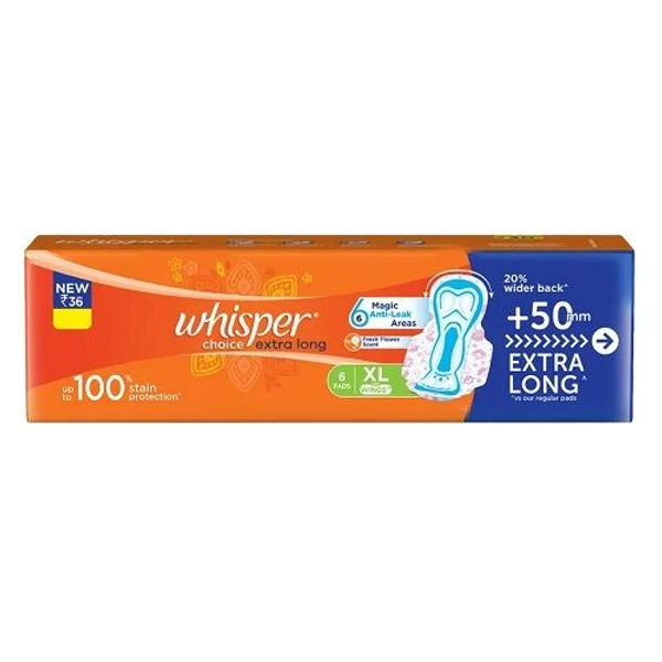 Whisper Choice Extra Long Wings - 6 Pads