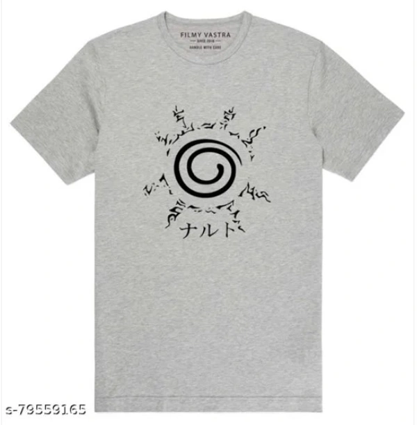 Naruto Kyuubi Seal Anime 100% Grey Cotton T-Shirt - S