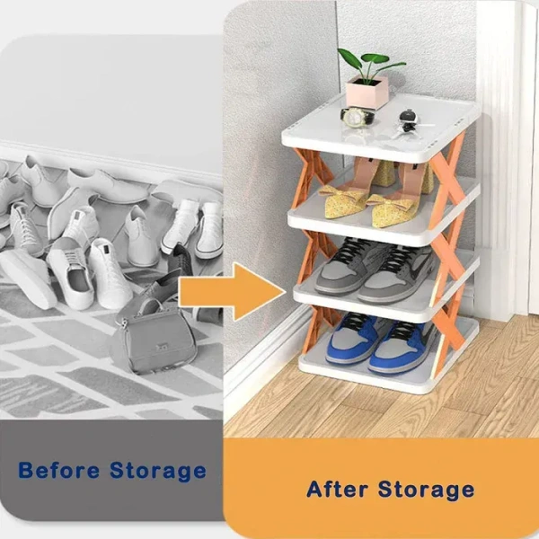5 Layer Shoes Stand, Shoe Tower Rack Suit for Small Spaces, Closet, Small Entryway, Easy Assembly and Stable in Structure, Corner Storage Cabinet for Saving Space