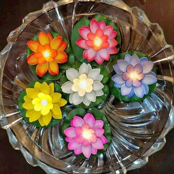 Water Floating Smokeless Candles & Lotus Flowers Sensor Led TeaLight For Outdoor And Indoor Decoration - Pack Of 6 Candle (Pack Of 6)