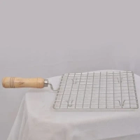 Kitchen Square Stainless Steel Roaster Papad Jali, Barbecue Grill with Wooden Handle