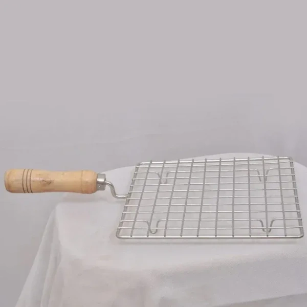 Kitchen Square Stainless Steel Roaster Papad Jali, Barbecue Grill with Wooden Handle