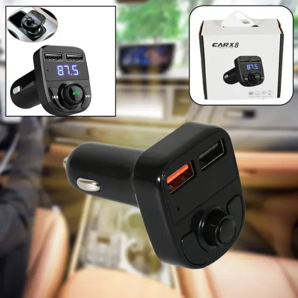 CAR-X8 Bluetooth FM Transmitter Kit for Hands-Free Call Receiver / Music Player / Call Receiver / Fast Mobile Charger Ports for All Smartphones with 3.1A Quick Charge Dual USB Car Charger