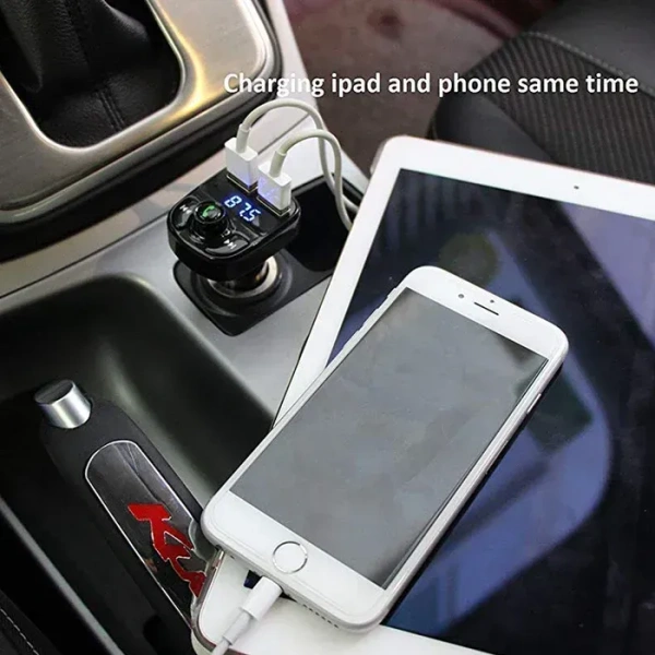 CAR-X8 Bluetooth FM Transmitter Kit for Hands-Free Call Receiver / Music Player / Call Receiver / Fast Mobile Charger Ports for All Smartphones with 3.1A Quick Charge Dual USB Car Charger