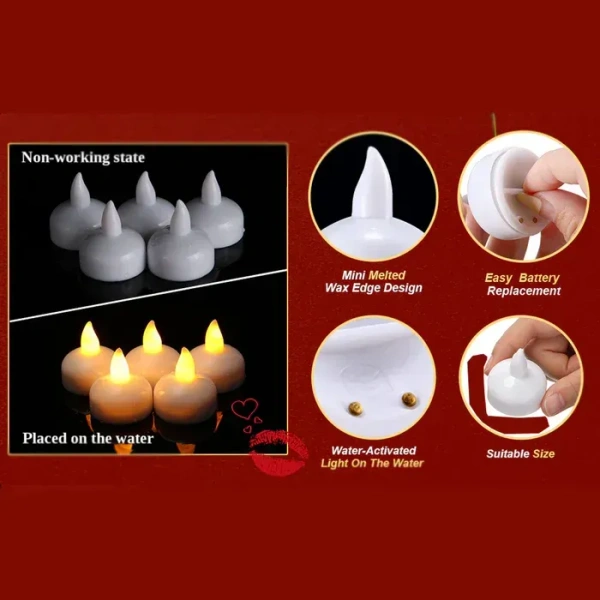 Set of 8Pcs With transparent box. Flameless Floating Candles Battery Operated Tea Lights Tealight Candle - Decorative, Wedding.