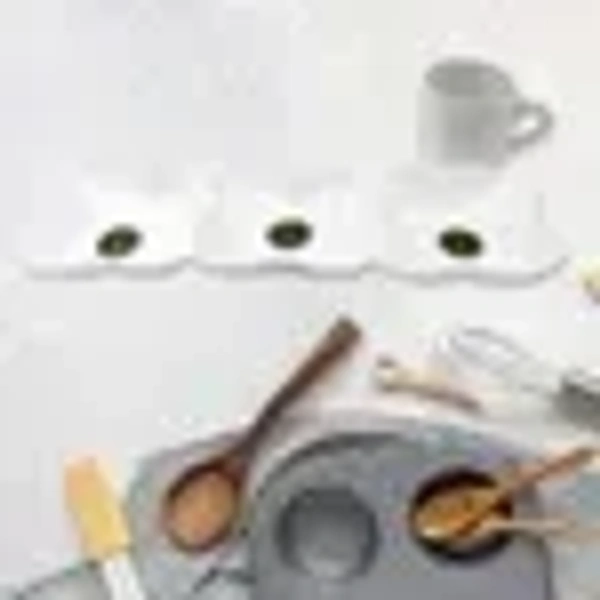 Triple Mazza Ceramic Tea / Cups Set Including 3 Compartment Plastic Serving Platter (4 Pcs Set)